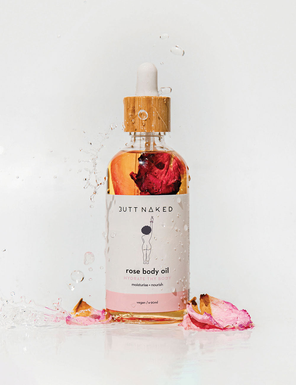 Hydrating and soothing Rose Body Oil by Butt Naked - Natural and Cruelty-Free Skincare